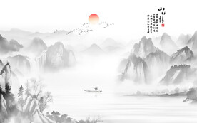 中式水墨山水壁画背景墙
