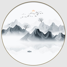 圆形抽象山水画
