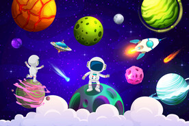 卡通宇宙星球太空宇航员火箭背景