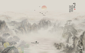 山水风景画背景墙