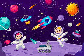 卡通太空星球宇航员火箭飞碟背景