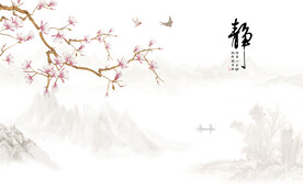 新中式花鸟画山水电视背景墙