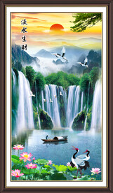 瀑布流水生财山水画