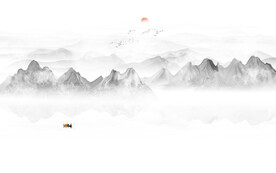 意境水墨山水画背景墙