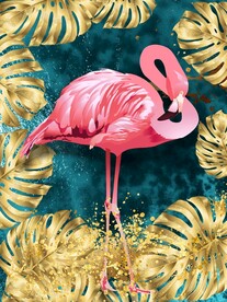 轻奢金色植物火烈鸟装饰画