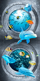 蓝色海洋海底游鱼3D玄关