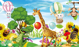 卡通动物儿童房背景墙