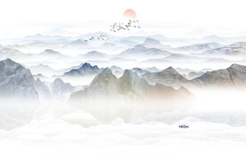 禅意水墨山水画背景墙