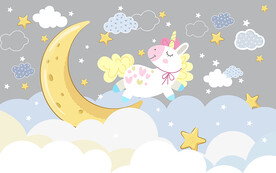 卡通独角兽月亮儿童房背景墙