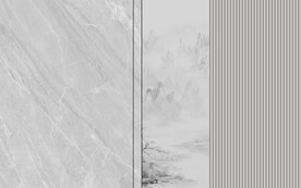 新中式格栅大理石山水画背景墙