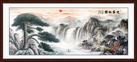 国画迎客松山水画