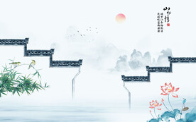 水墨江南水乡背景墙
