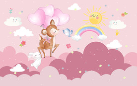 可爱卡通气球小鹿儿童房背景墙