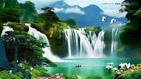 瀑布山水画