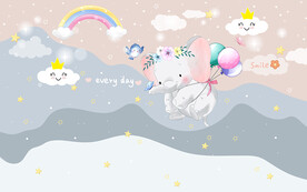 可爱卡通气球小象儿童房背景墙