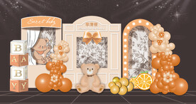 橙色小熊宝宝宴生日派对设计素材