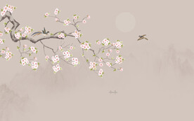 中式水墨山水花鸟背景墙
