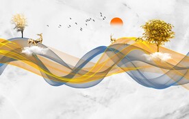 新中式意境山水线条大理石背景墙