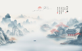 水墨江南水乡背景墙