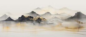 山水风景背有靠山装饰画