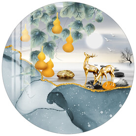 金色葫芦轻奢麋鹿圆形装饰画