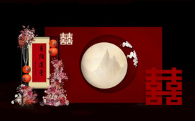 玫红色中式合影区