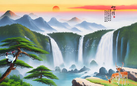 大气山水风景瀑布背景墙