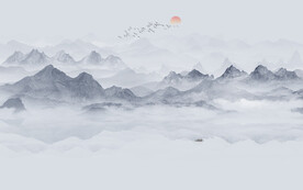 意境水墨山水画背景墙