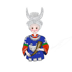 贵州少数民族之苗族拿牛角的女孩