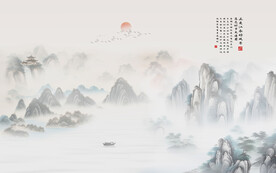 新中式山水背景墙