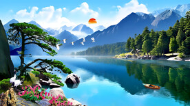 雪山湖泊风景装饰画