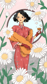 手绘旗袍女人插画