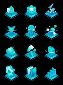 绿色科技感3D立体玻璃风图标