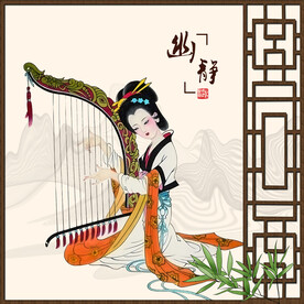 仕女图竖琴
