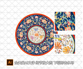 传统矢量圆形吉祥如意花纹景泰蓝