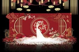 红色新中式婚礼背景