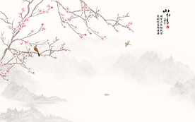 新中式手绘花鸟画背景墙