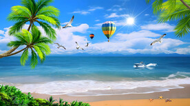 大海沙滩风景画