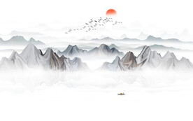 现代简约山水沙发背景墙