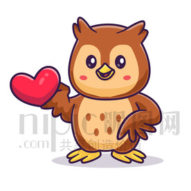 可爱卡通拿着爱心的猫头鹰