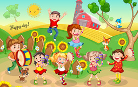 可爱卡通小朋友演奏会儿童房背景