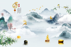 轻奢新中式意境水墨家和富贵背景