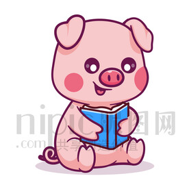可爱卡通小猪看书