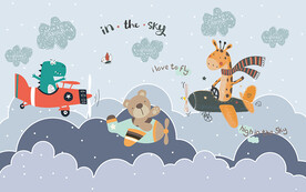 可爱卡通小动物开飞机儿童房背景