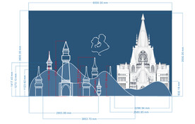 蓝色城堡婚礼背景板