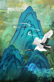 青山飞鹤祥云新中式玄关装饰画