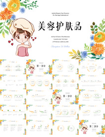 手绘水彩风美容护肤品介绍PPT