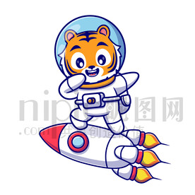 可爱卡通穿着宇航服的太空小老虎