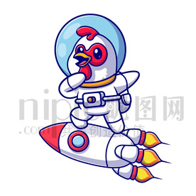 可爱卡通穿着宇航服的太空鸡