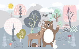 卡通森林小动物儿童房背景墙